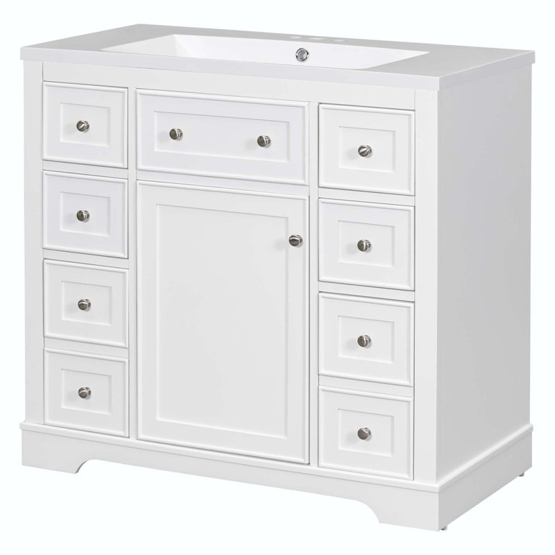 Ensemble de meuble-lavabo avec lavabo et une armoire et six tiroirs, Blanc