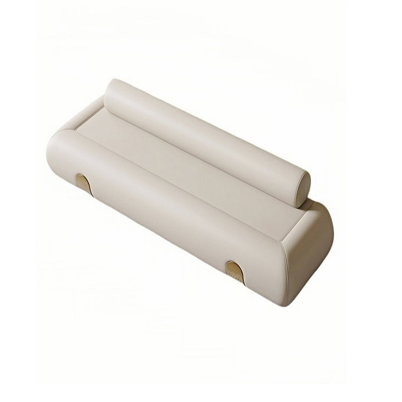 Banc tapissier en cuir crème, Blanc cassé