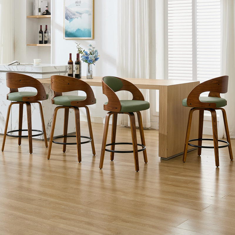 Tabourets de bar pivotants de 30 po en similicuir Kovacs, tabourets de bar en bois avec repose-pieds, Vert