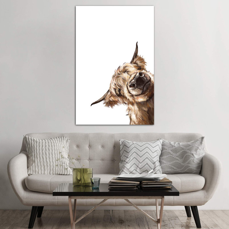 Sneaky Highland Cow by Big Nose Work - Print on Canvas, 101.6 cm H x 66.04 cm W x 1.91 cm D, No Frame