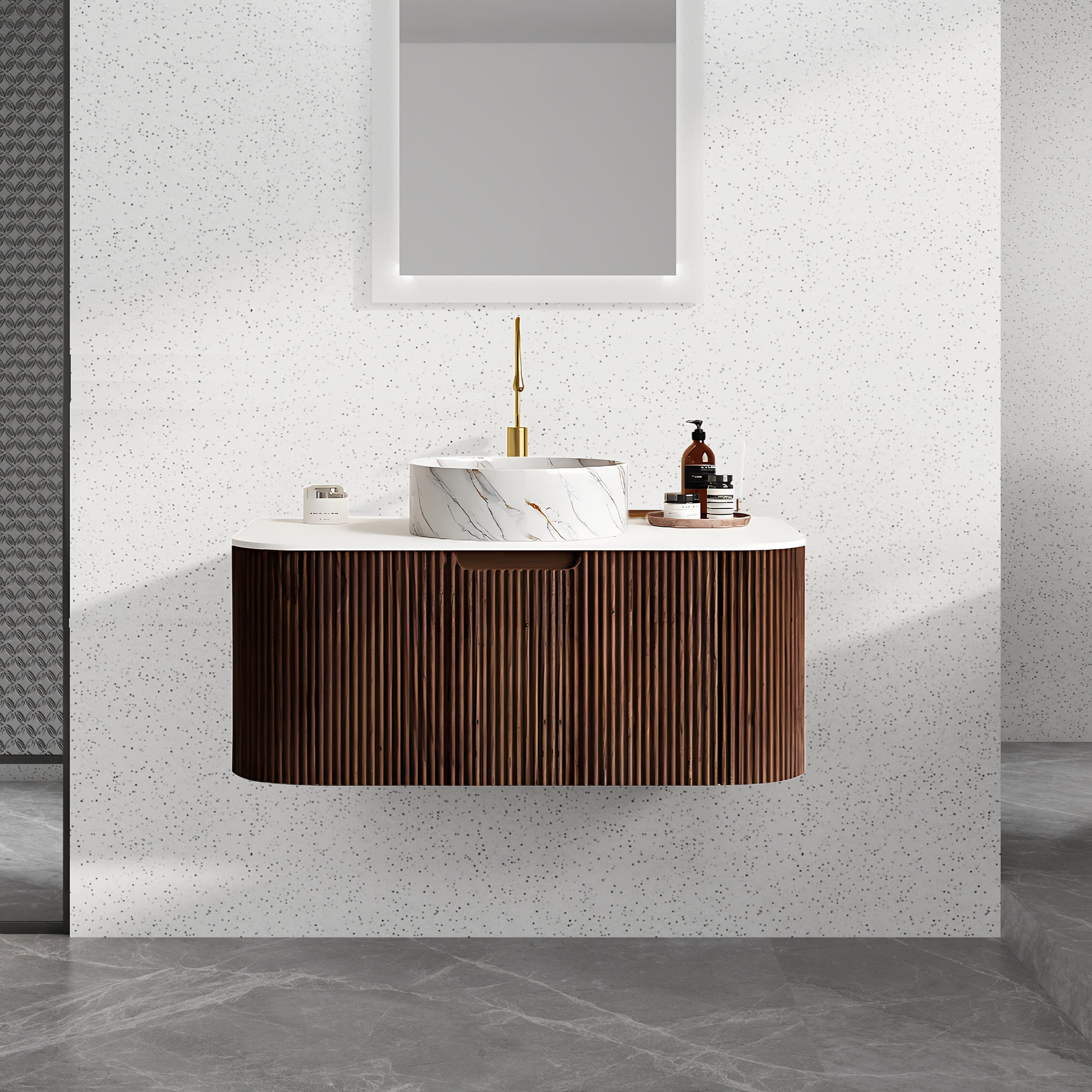 Mercer41 Modern Wall Mounted Floating Curved Edge Striped Bathroom ...