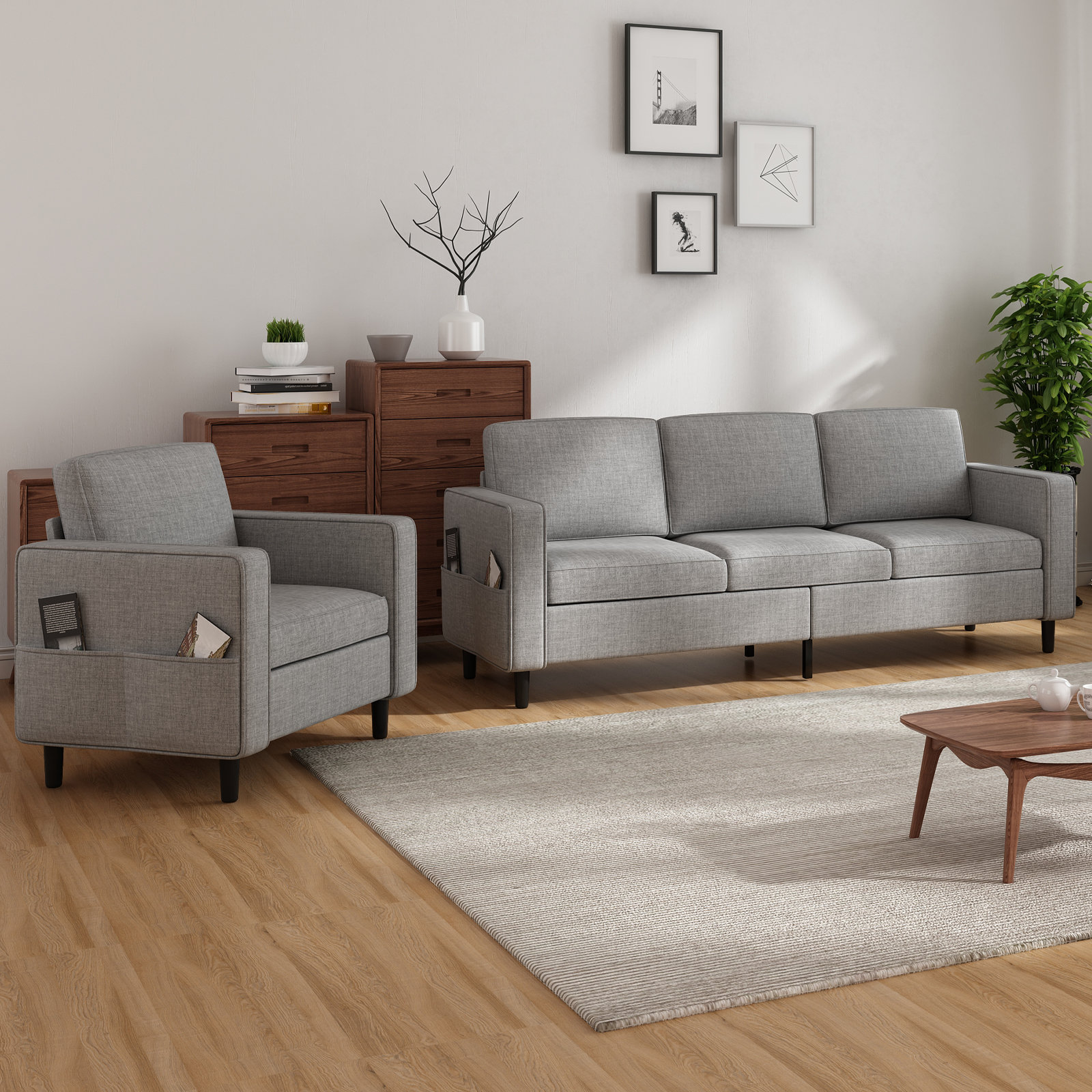Ebern Designs 2 Piece Living Room Set, Sofa And Armchiar Set,fabric L ...