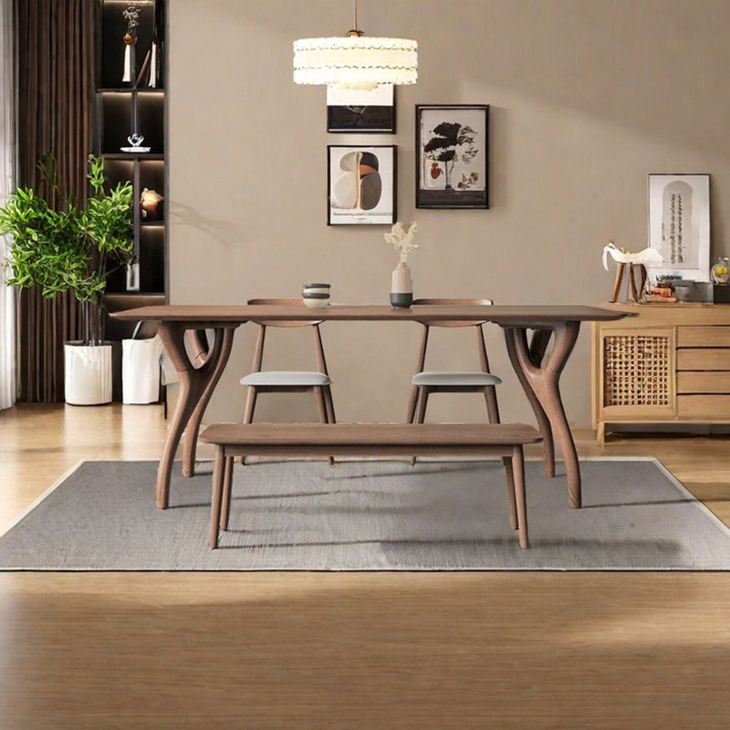 Creative solid wood rectangular dining table set, 4