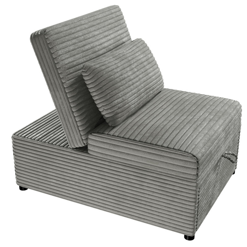 Fauteuil convertible transitionnel en velours côtelé avec siège et coussin couleur fumée, passepoil large