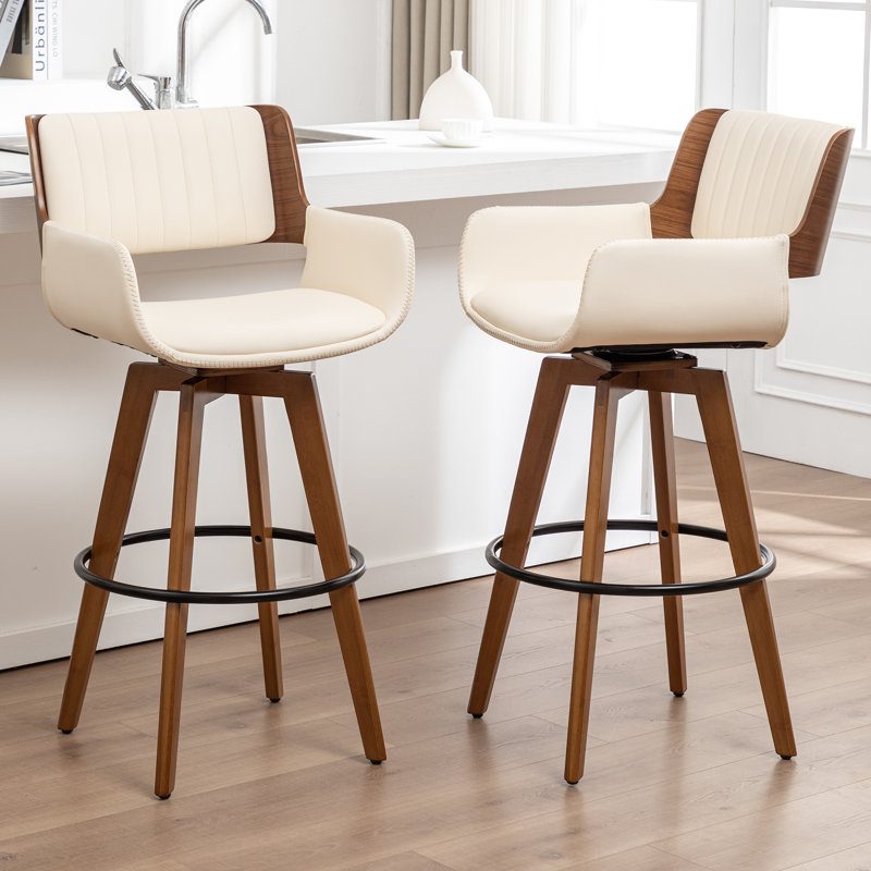Tabourets pivotants rembourrés en similicuir Modern, Beige, Tabouret de comptoir (siège d'une hauteur de 26,5