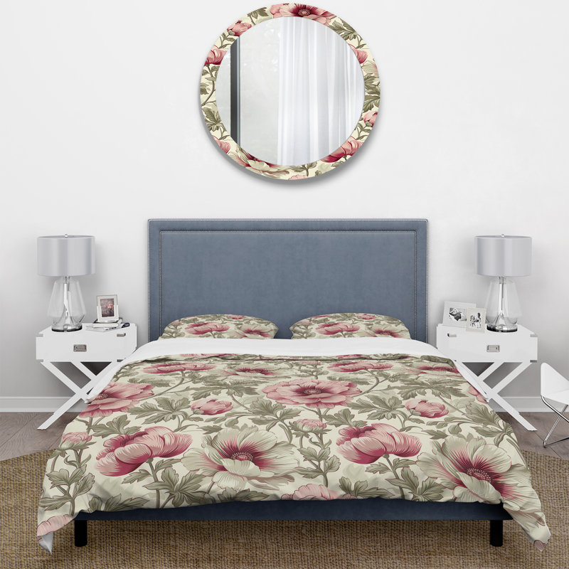 Ensemble de housse de couette traditionnel rouge et vert à motif floral I, Housse de couette très grand et 2 très grandes t