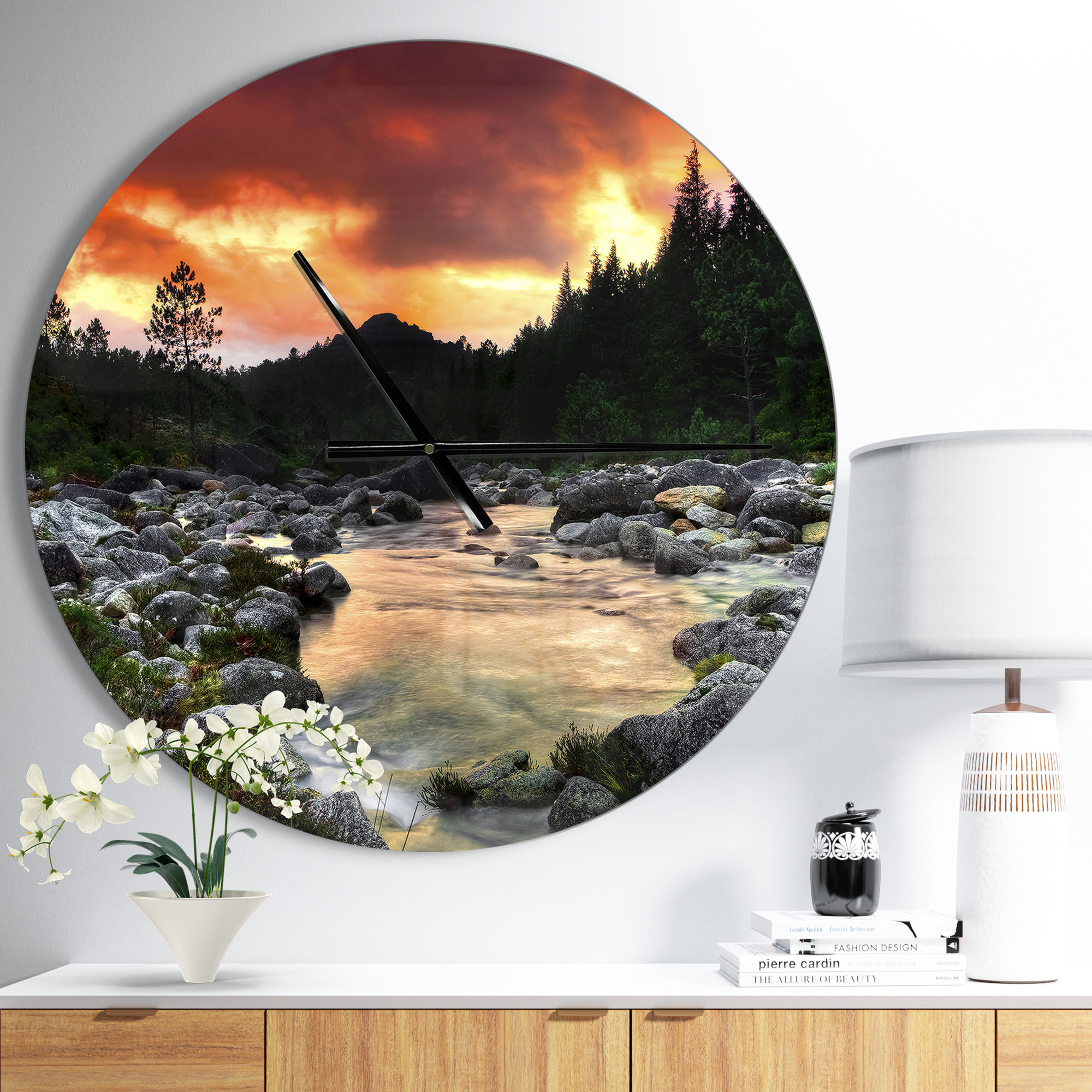 East Urban Home Rocky Mountain River at Sunset - Modern wall clock ...
