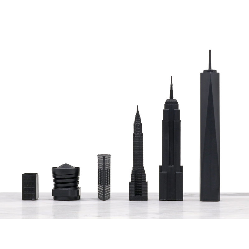 Acrylic NEW YORK vs LOS ANGELES Chess Set with Marble Hatch Board