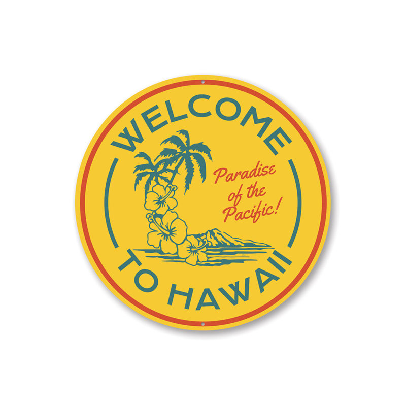 Panneau de bienvenue en aluminium Hawaii, H 12 po x l 12 po x P 0,04 po