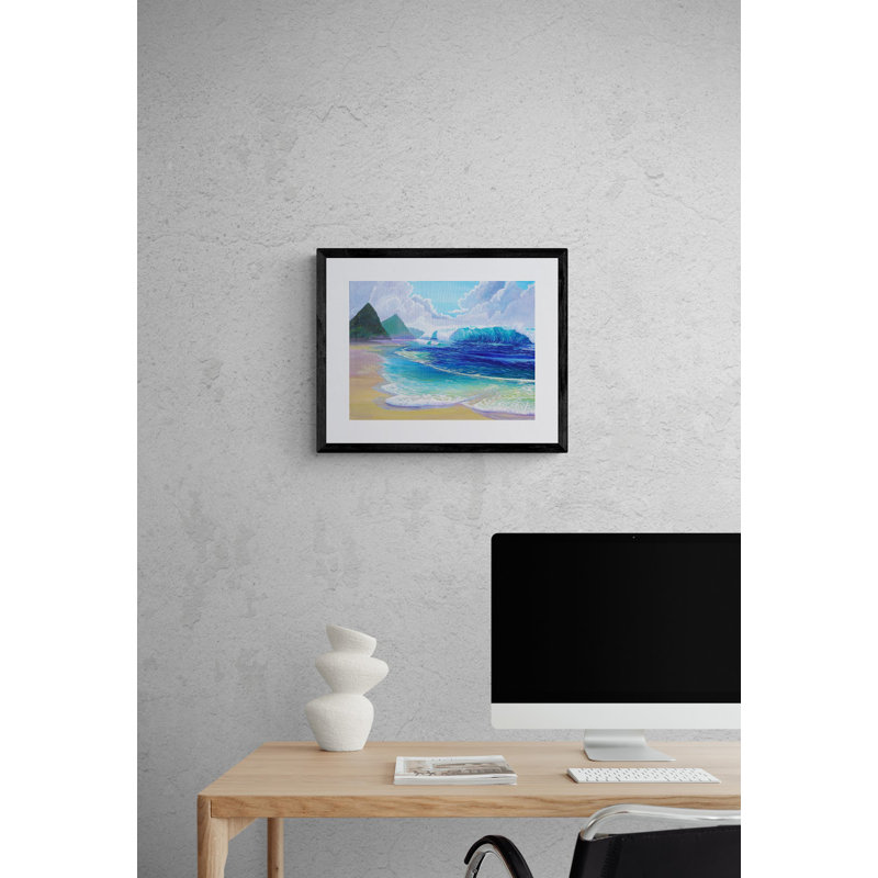 Saint Lucia Tropical Beach Scene Giant Wave And Pitons Mountains Print by Martina Bleichner, 16" H x 20" W