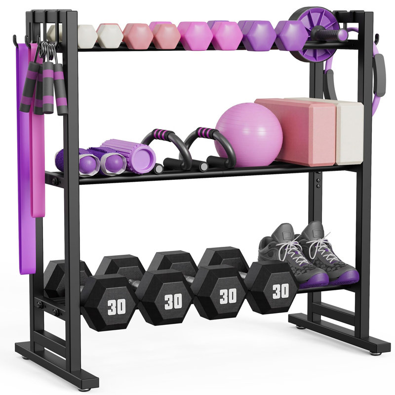 3 Tier Adjustable Dumbbell Rack, Weight Rack with Extended Base & Movable Hooks, 450 lb Capacity