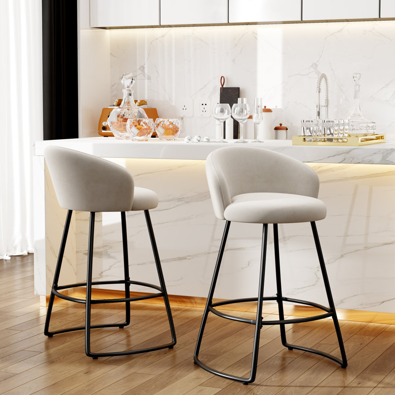 Tabouret de comptoir rembourré avec structure en métal, Ivoire ivoire, Tabouret de comptoir (siège d'une hauteur de 26 p