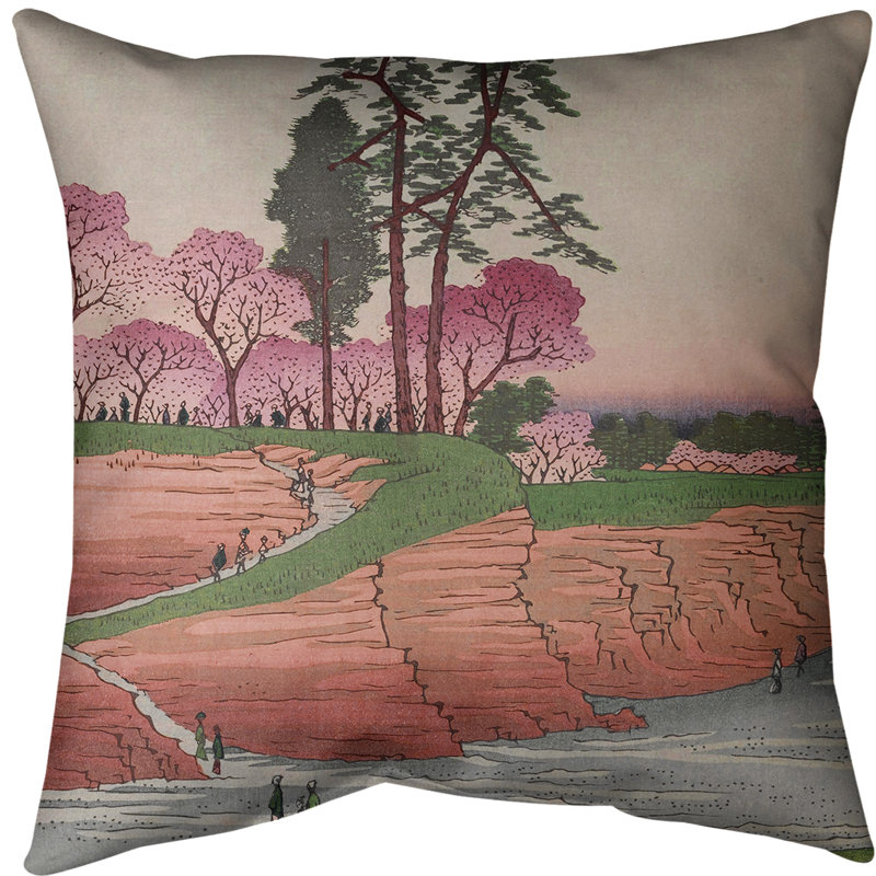 Housse de coussin Gotenyama at Shinagawa, Rose / Vert, 14 po x 14 po, Sergé de coton