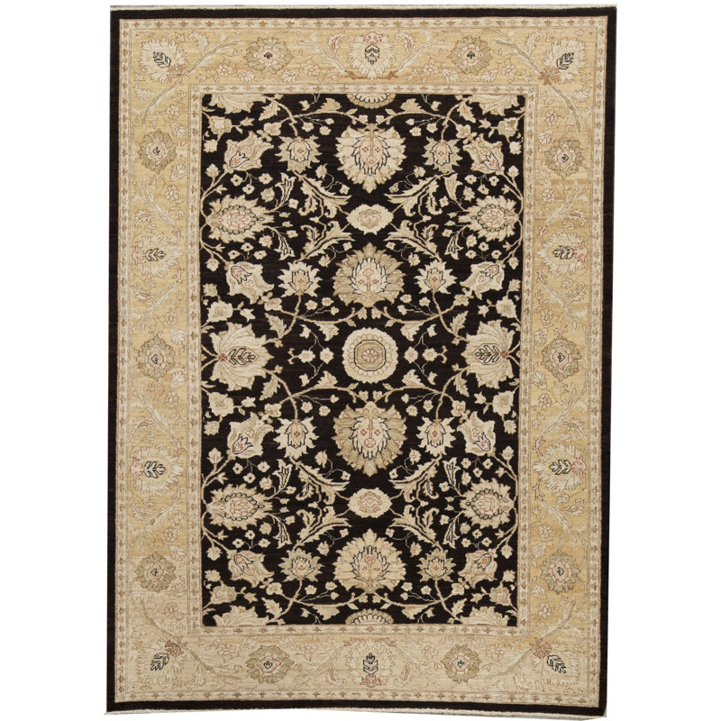 Sultanabad Wool Oriental Area Rug in Black/Beige, Rectangle 6'1" x 8'6"
