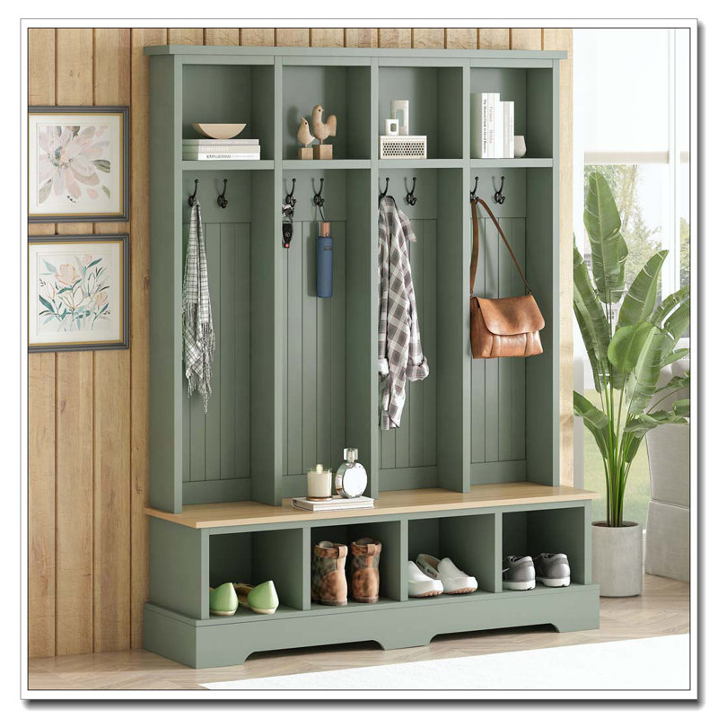 Hall Tree with 8 Hooks, Mint Green