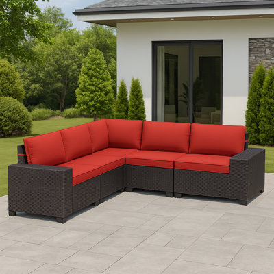 6-Piece Outdoor HDPE Wicker Patio Sectional Sofa Set With Wide Armrests And Washable Cushions