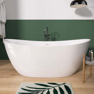 63" x 32" Acrylic Freestanding Soaking Bathtub with Overflow and Drain