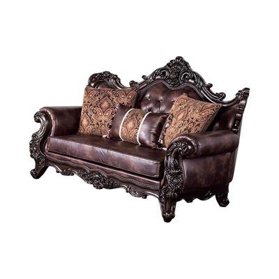 70" W Traditional Loveseat, Dark Cherry/Light Brown