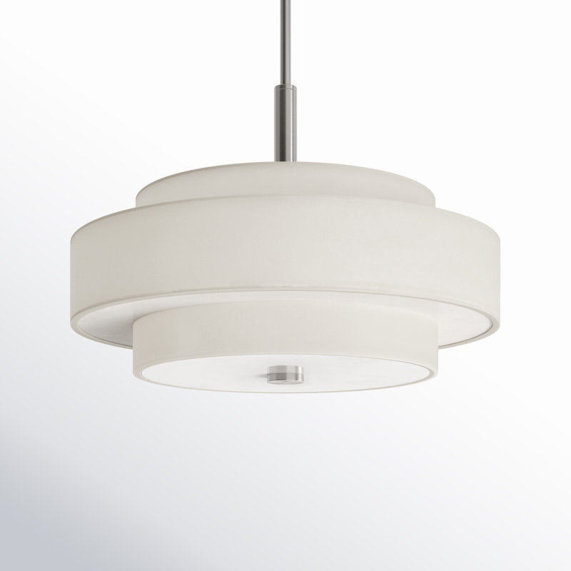 Lustre cylindrique à abat-jour Flaire 4, Nickel brossé, Blanc cassé
