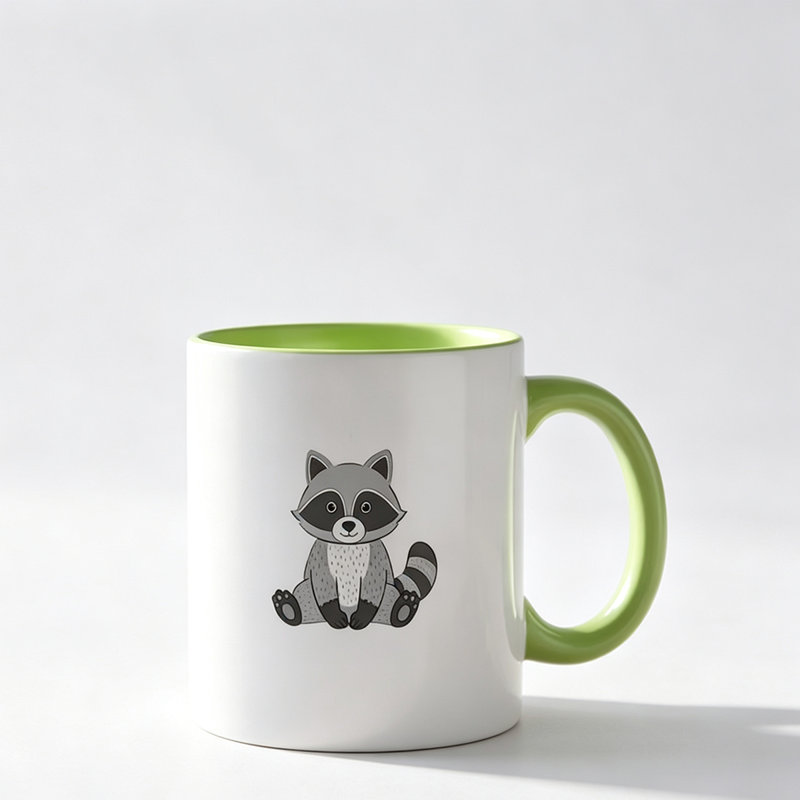 Cute Ceramic Mug with Adorable Sitting Raccoon Cartoon Character Design - Perfect Gift for Pet Lover on Birthday, Christmas.