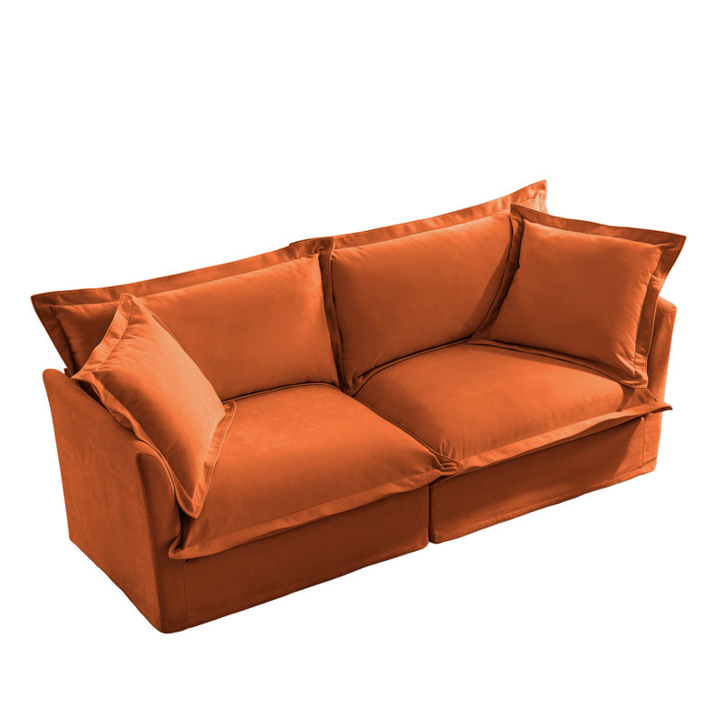 Chenille 2 orange avec coussin rembourré, housse amovible, confortable pour les espaces de vie minuscules, housse en chenille moderne à coutures subtiles et élégante, rembourrage profond de haute qualité,