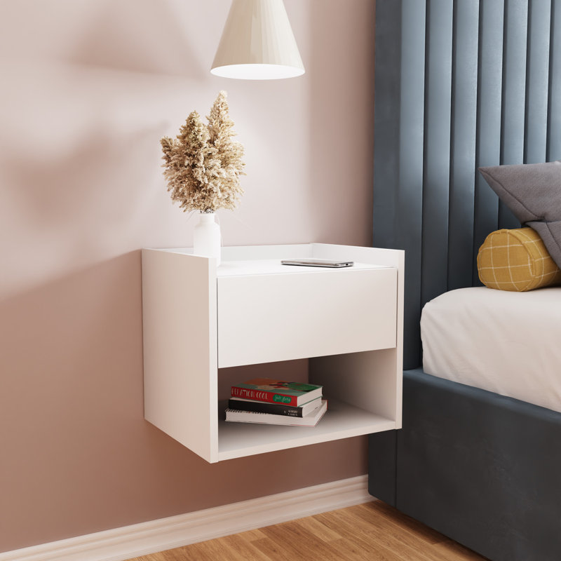 Beare 43cm W Manufactured Wood Bedside Table, White