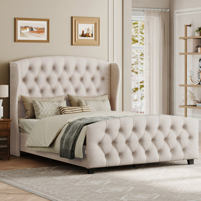 Rittman Upholstered Platform Bed with wingback 50“ tall headboard 