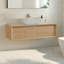 Meuble-lavabo mural de 91 cm avec lavabo, meuble suspendu moderne avec 2 tiroirs de rangement, lavabo rectangulaire blanc et meuble préassemblé, fini bois naturel-133009943