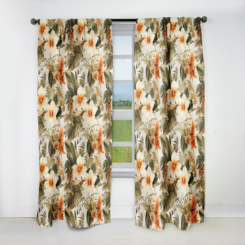 Tropical Greens Warm Earth Tones IV - Tropical Blackout Curtain Single Panel, 52" W x 108" L