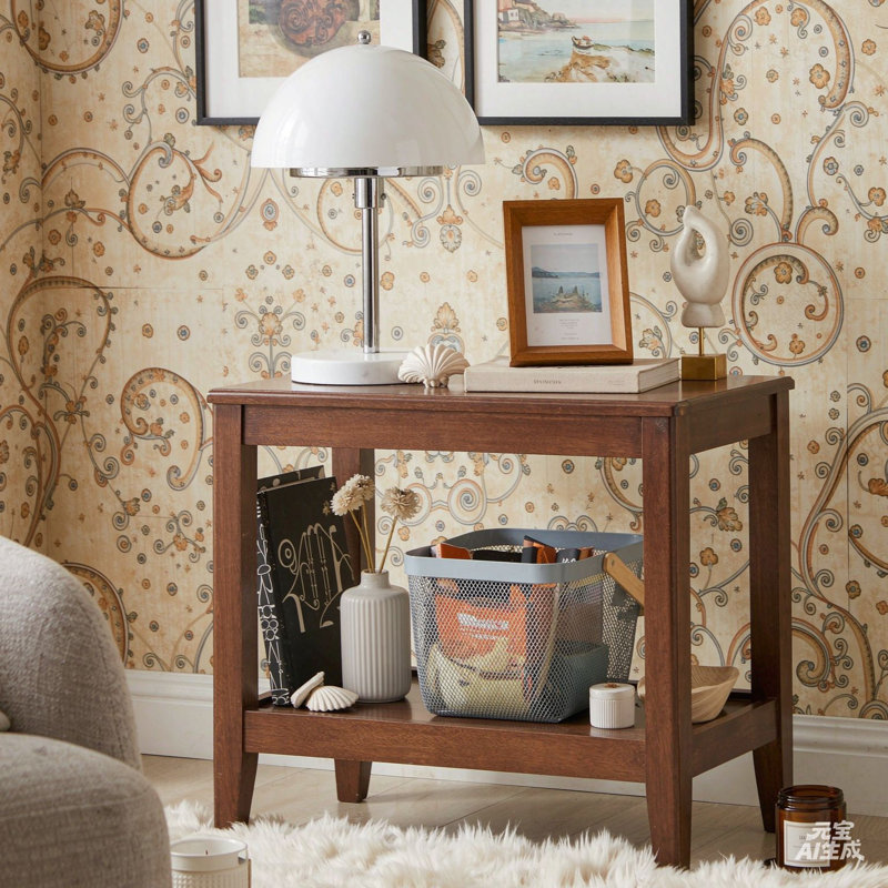 Table d'appoint rustique en bois d'hévéa, table de chevet ouverte à 2 niveaux avec rangement pour canapé, support multifonctionnel pour plantes d'intérieur pour les espaces de salon