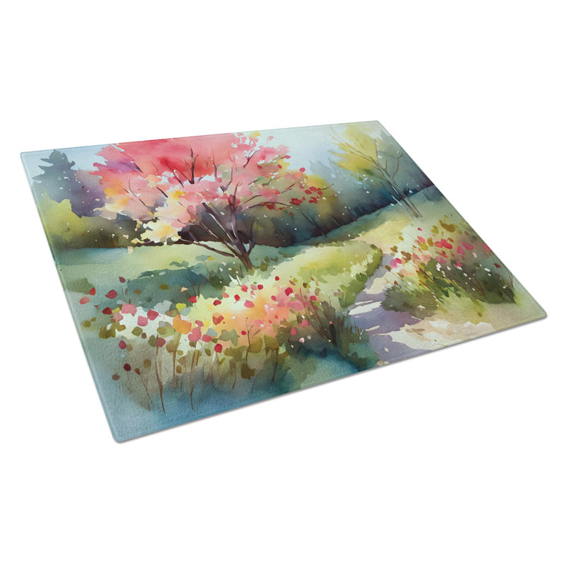 North Carolina Dogwoods in Watercolor Glass Cutting Board Large