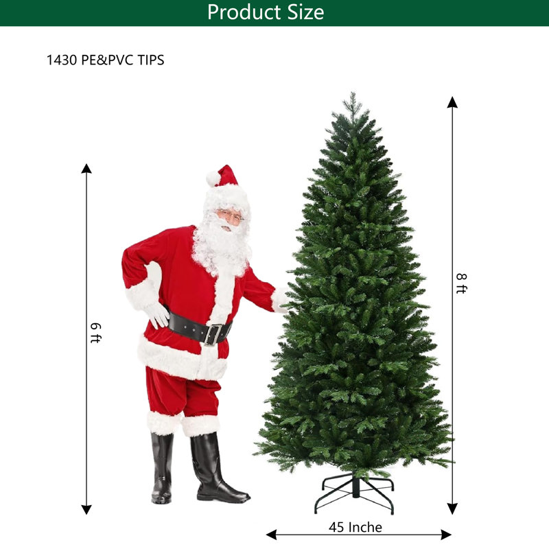 Arbre de Noël artificiel 8 pi 8 pi - Arbre en PVC à charnière 1430 pointes avec fil mémoire, H 8 pi