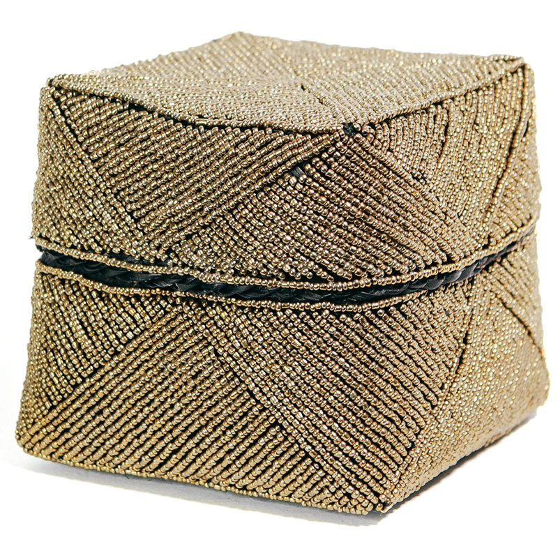 The Beaded Basket, 15 cm H x 20 cm W x 20 cm D, Gold