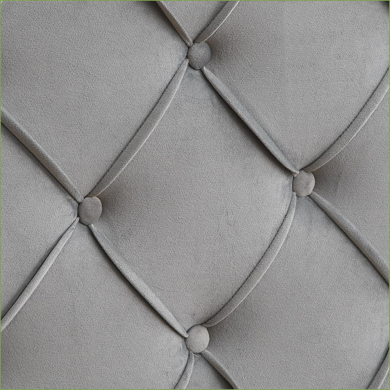 Base de lit plateforme en velours gris grand lit - Tête de lit capitonnée à boutons - Lattes en bois massif - Aucun sommier requis