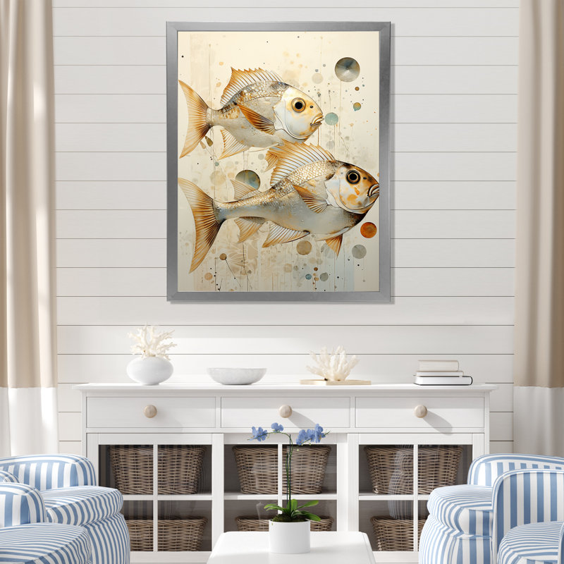 " Fish Harmony ", 32" H x 16" W x 1" D, Silver Single Picture Framed