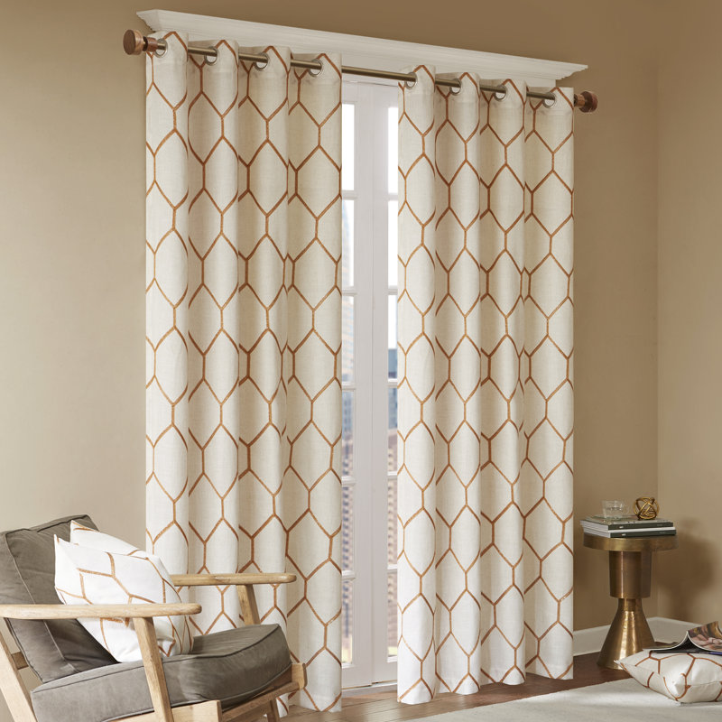 Brooklyn Geometric Sheer Grommet Single Curtain Panel, 50"W x 95"H, Spice