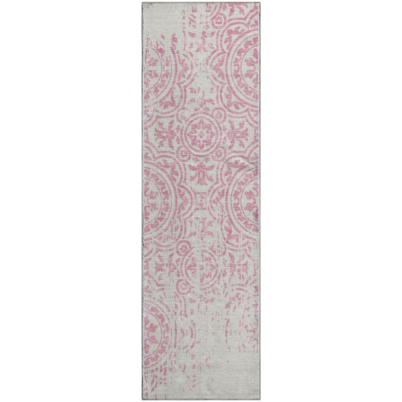 Premium Machine Washable Prisco Pink Rug, Runner 2'3" x 7'6"
