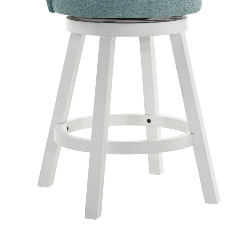 Tabouret de bar de cuisine pivotant en bois Erika, Siège bleu clair / structure blanche, 4