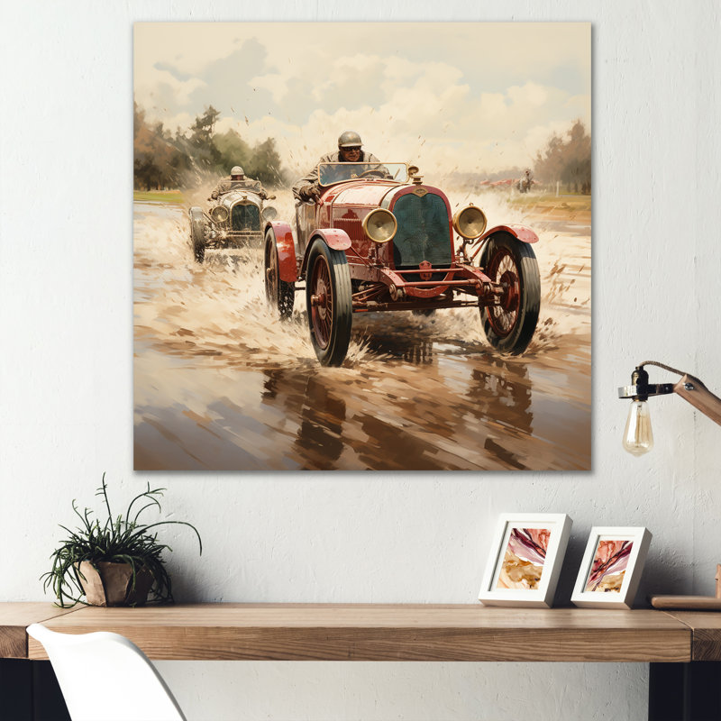«Red Car 1930 Race Car Tracks I», art mural en métal rouge, H 29 po x l 29 po