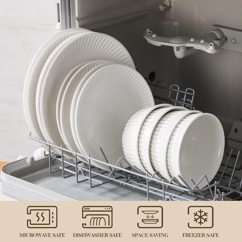 12 Pieces Dinnerware, Round Plate, Dinner Plate, Dessert Plate And Bowl, Serve For 4 Person, White Porcelain, Ceramic Dinnerware