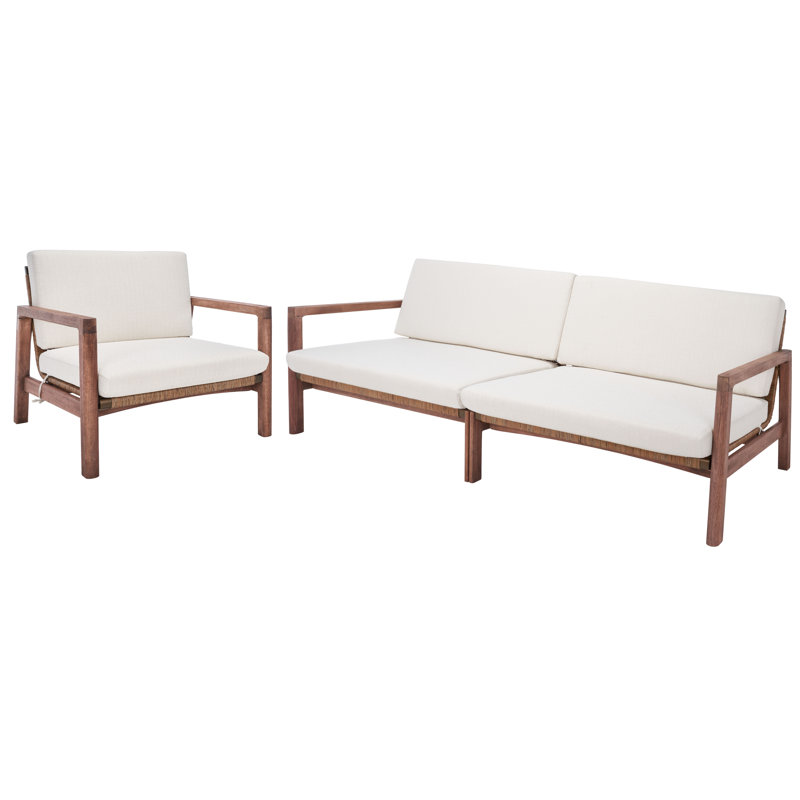 Ensemble de conversation en bois massif pour 3 personnes avec coussins Nicholson