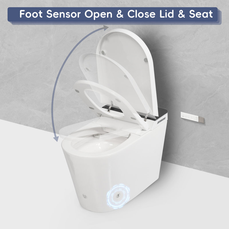 Smart Toilet With Bidet, Auto Open And Close Feature, Heated Seat, Warm Water Dry, Foot Sensor, Fountain Washing Modes, Adjustable Temp, , Dryer Side Button Memory, High - Quality Ceramics Automatic