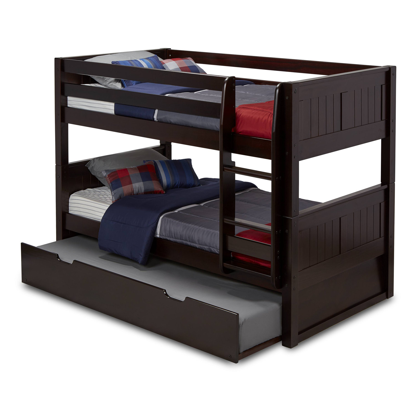 Aditya Kids Twin Over Twin Bunk Bed with Trundle, Cappuccino