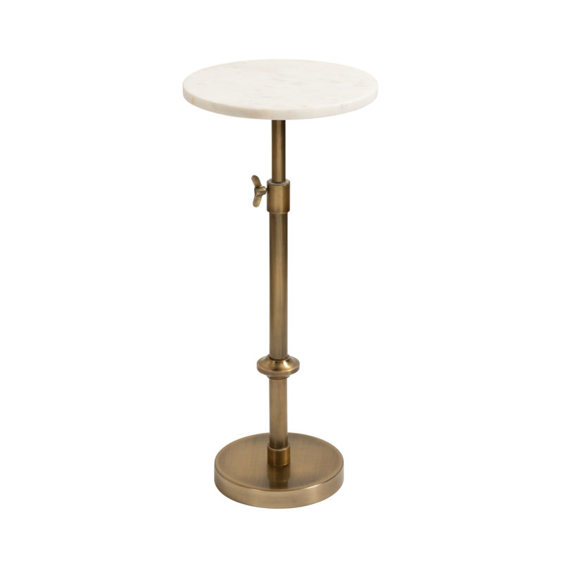 Traditional Adjustable-Height Metal Pedestal Table, White, Gold, 10" W x 10" D