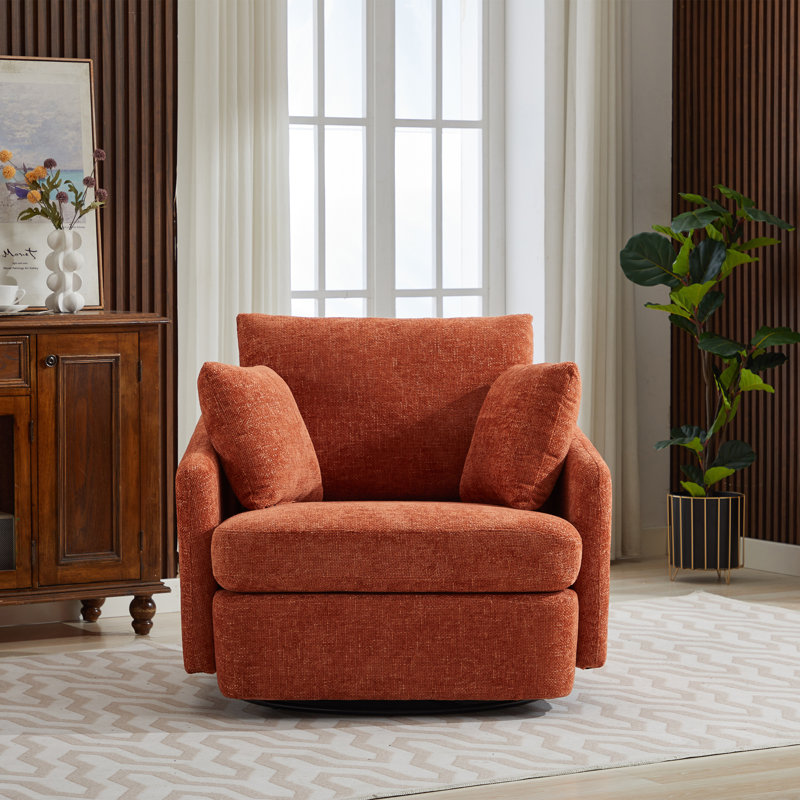 Upholstered Swivel Chair With 2 Side Pillows,  Orange Chenille