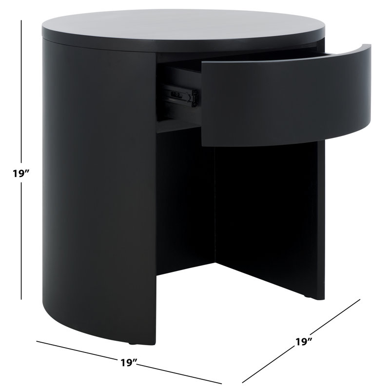 Daiya Round 1 Draw Wood Nightstand, Black