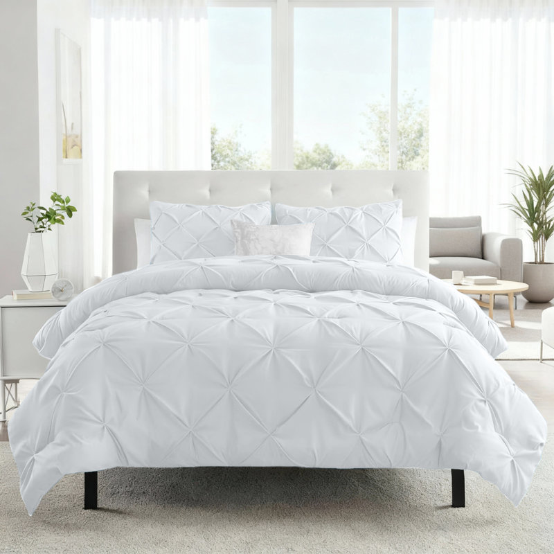 Aspire Homeware High Quality Microfiber Pintuck Design Duvet Cover With Pillowcases, Kingsize Duvet Cover  + 2 Pillowcases