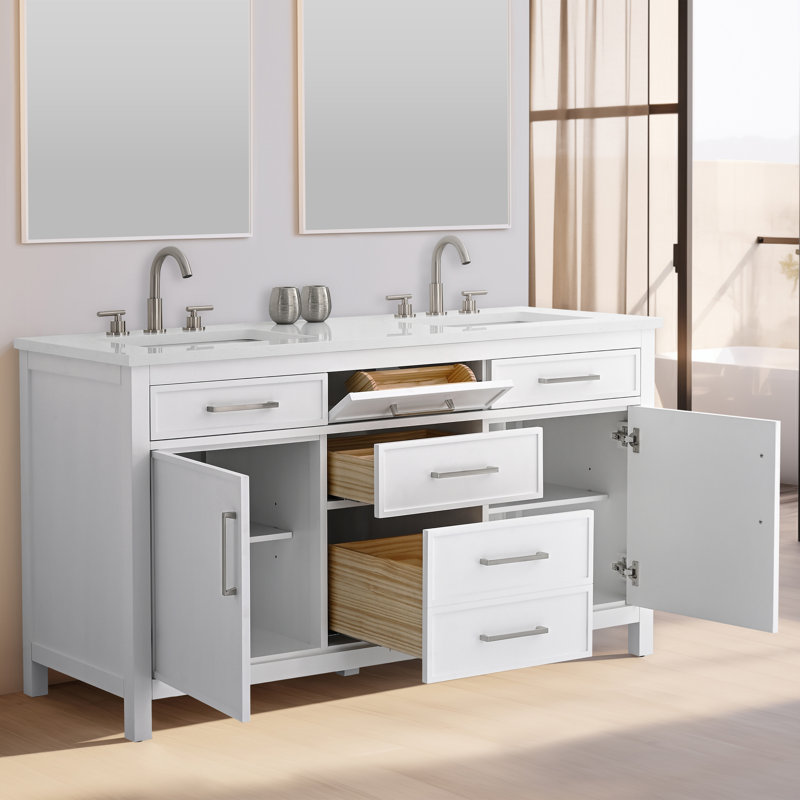 Wenniah 60" Double Vanity, White/Brushed Nickel