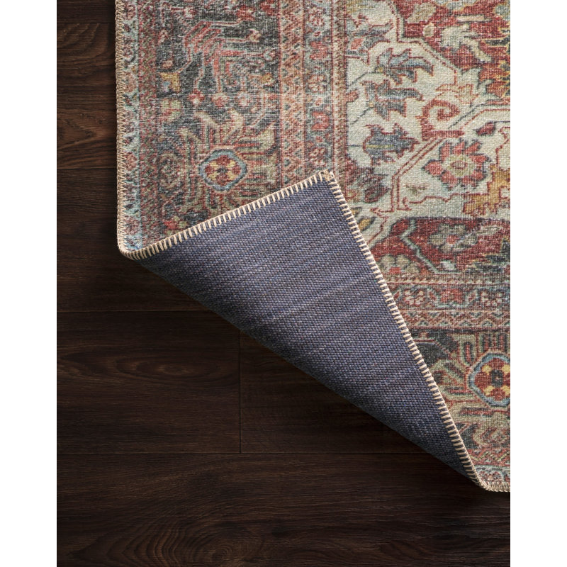 Oriental Terracotta/Blue/Ivory Area Rug, Rectangle 8'4" x 11'6"