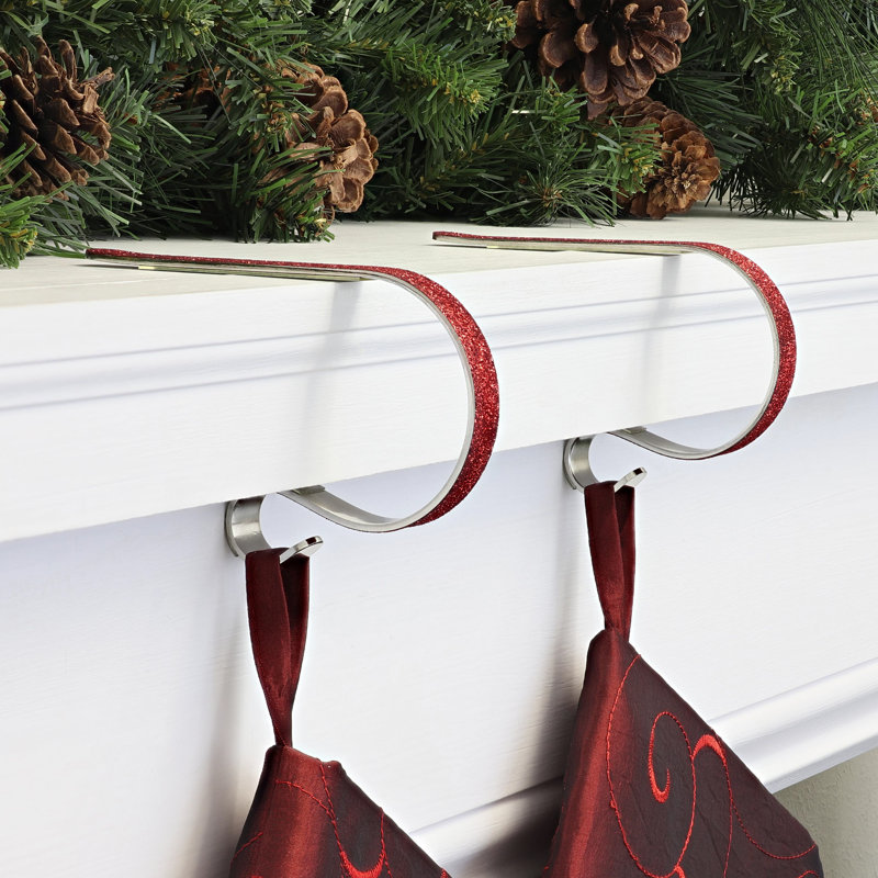 Mantleclip Stocking Holder, Glitter Red